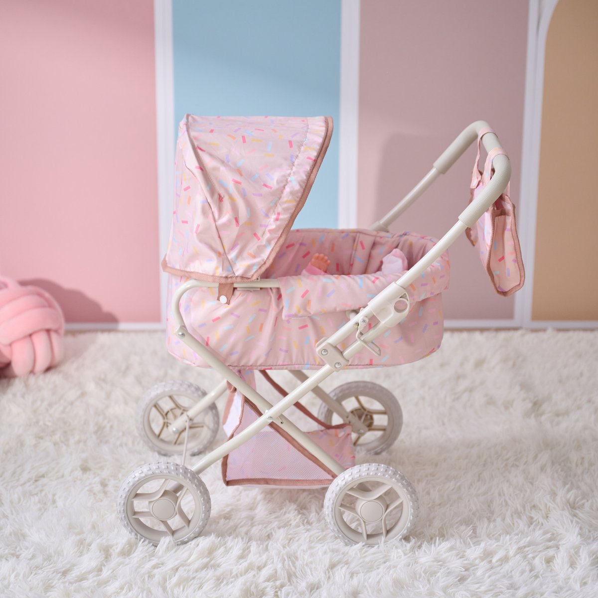 Poussette 2-en-1 classique avec accessoires nacelle et panier beige, TEAMSON KIDS