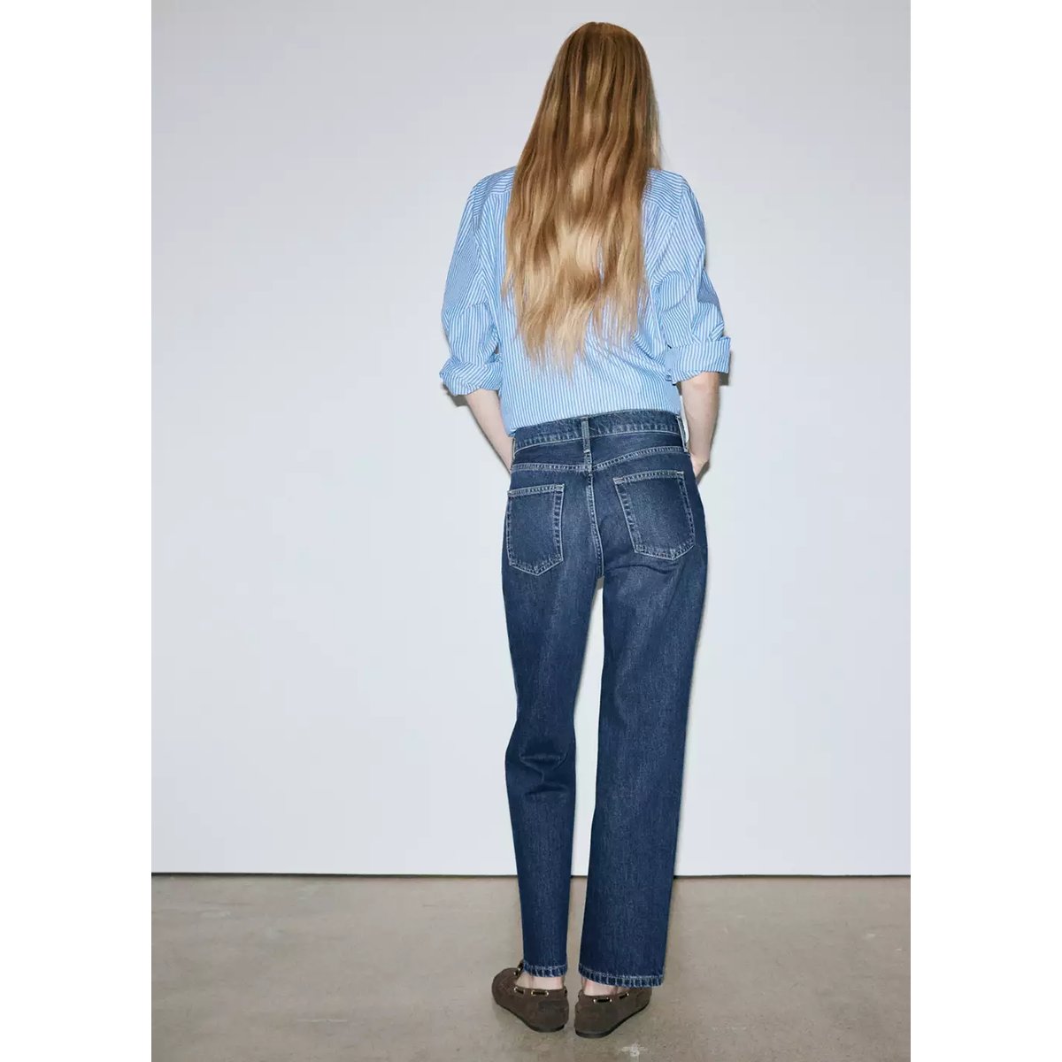 Jean droit taille normale bleu foncé, MANGO