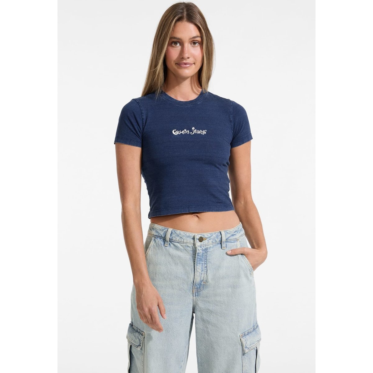 T-Shirt Logo Brodé bleu, GUESS JEANS