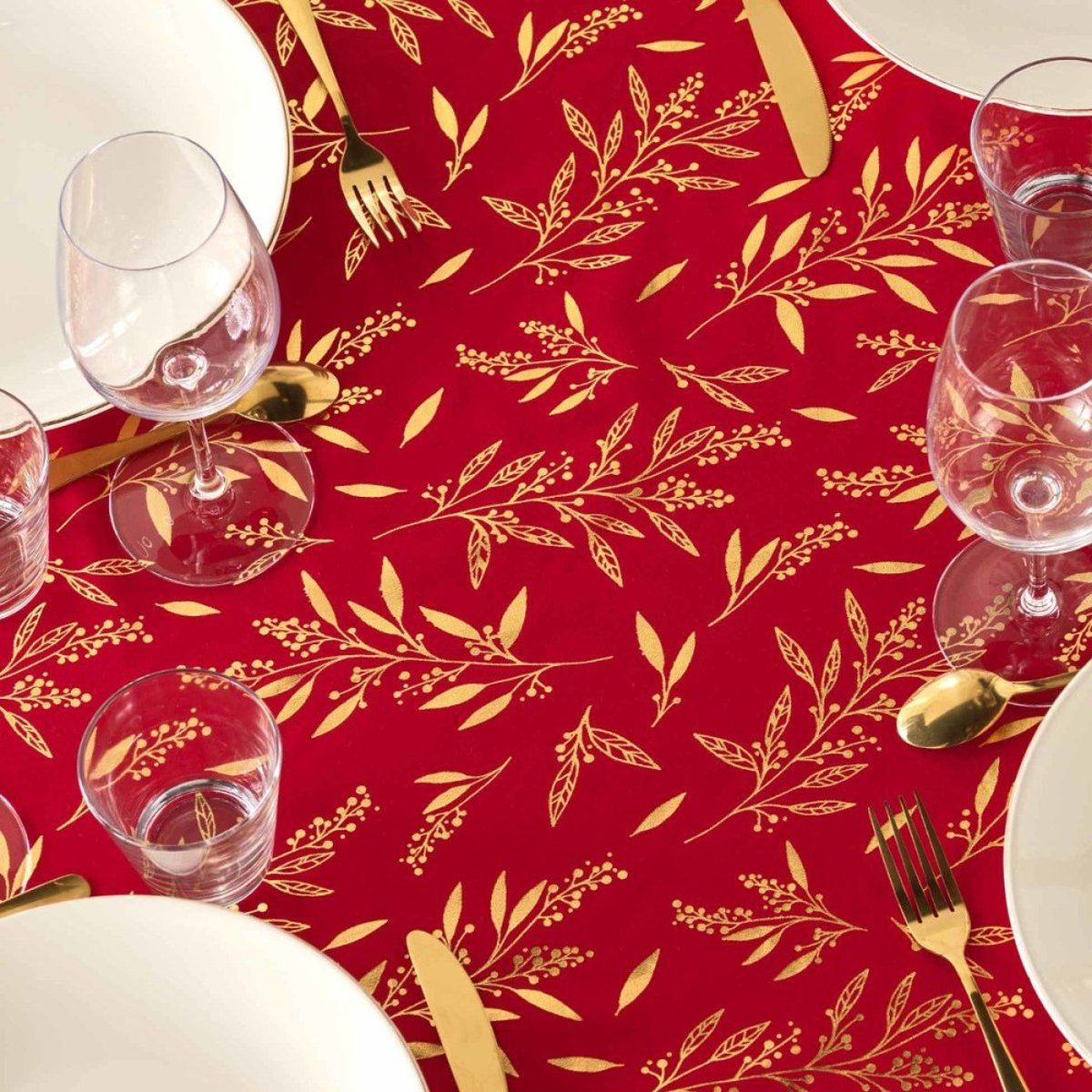 Nappe Rectangulaire 140x240 Imprimé Métallisé Rouge Et Or rouge, DECORATIE