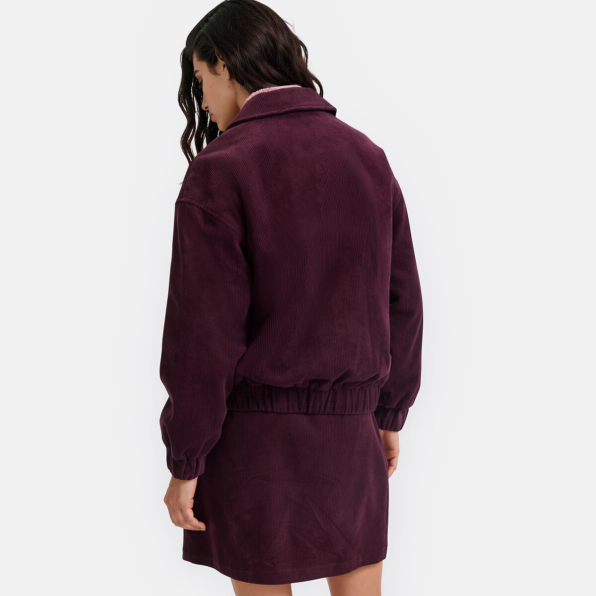 Blouson bomber en velours côtelé, col chemise violet foncé, LA REDOUTE COLLECTIONS