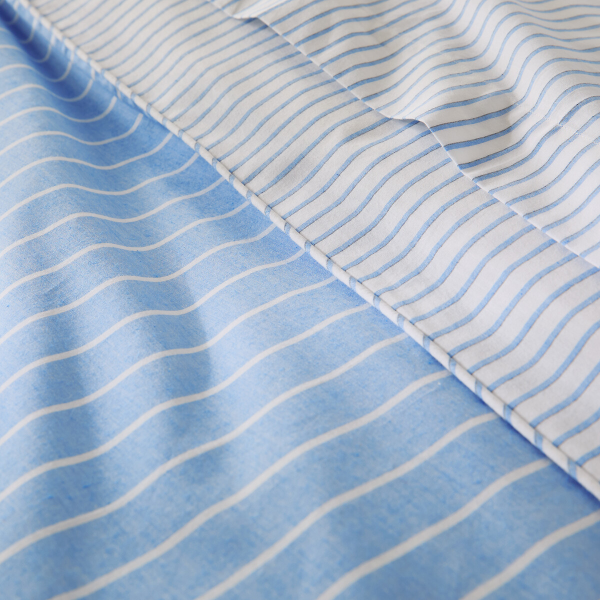 Housse de couette en percale de coton, Edward rayé bleu, LA REDOUTE INTERIEURS