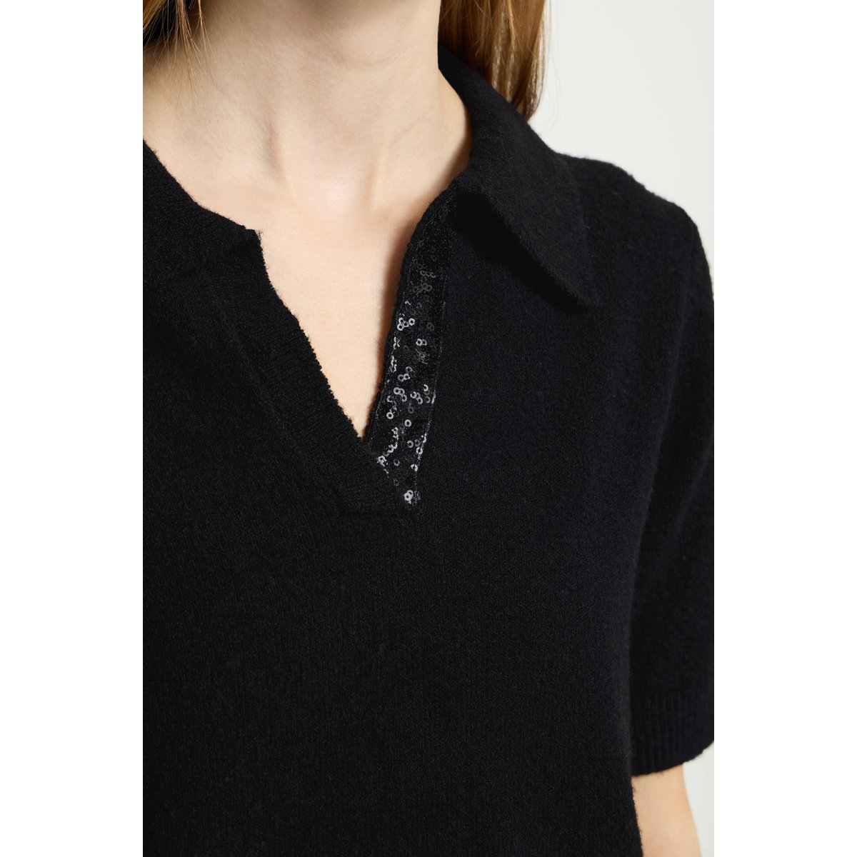 Pull en maille manches longues noir black, ICHI