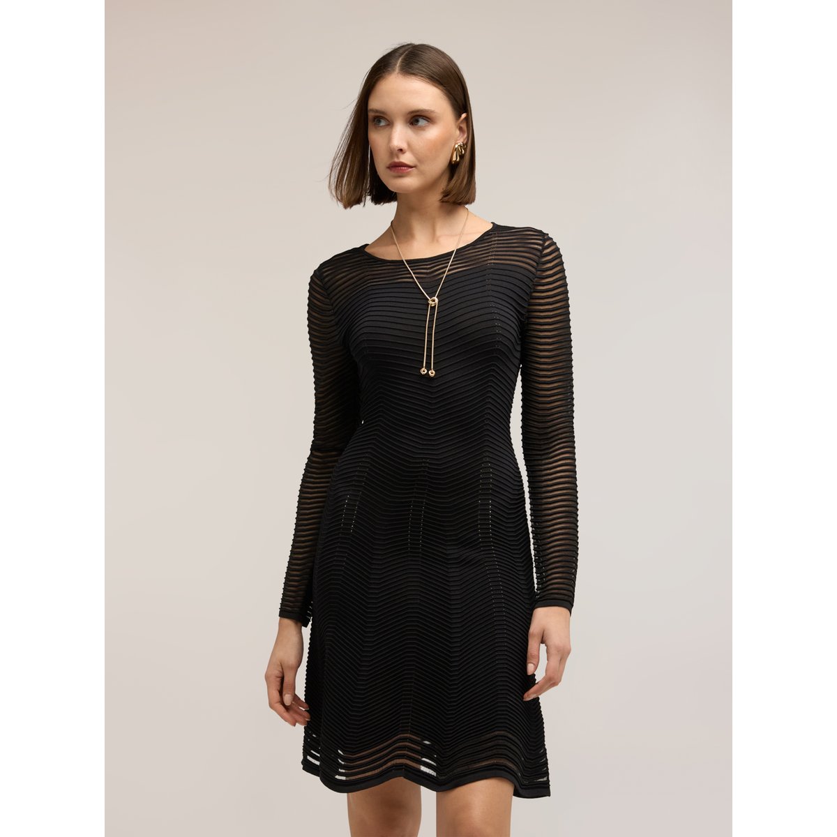 Robe évasée en tricot ajouré noir, MOTIVI