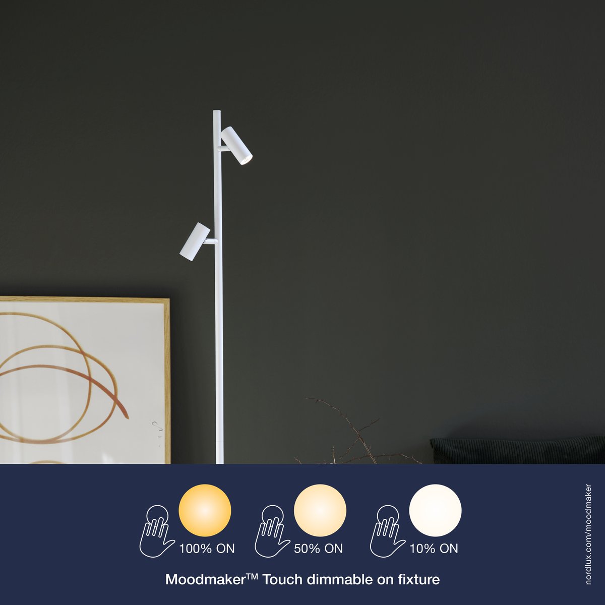 Lampadaire Adaptable et Minimaliste en Métal, OMARI blanc, NORDLUX