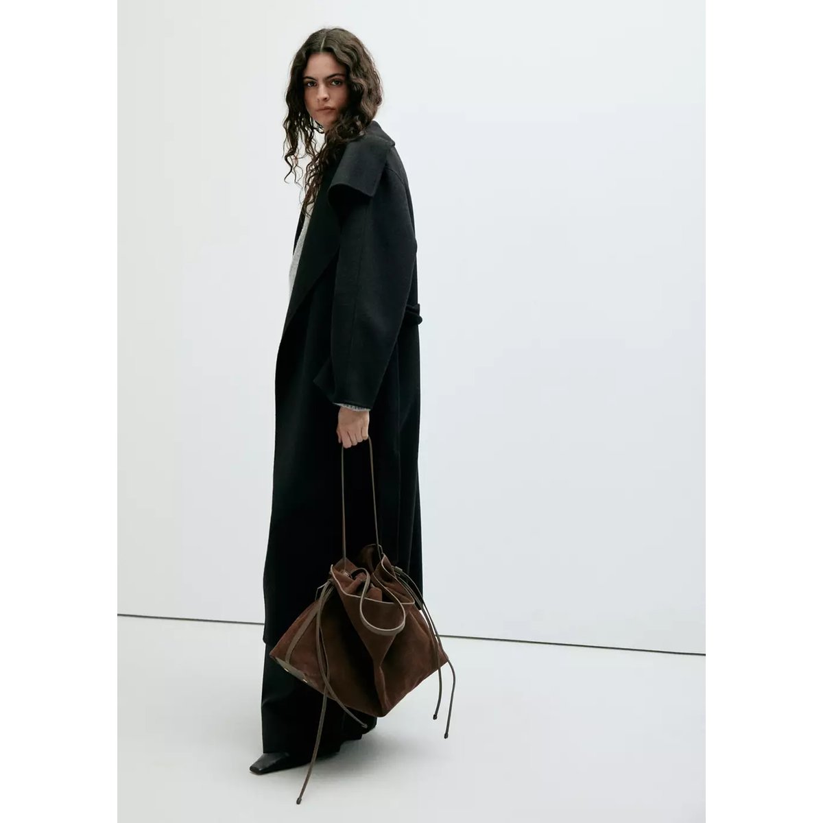 Manteau laine fait à la main ceinture noir, MANGO