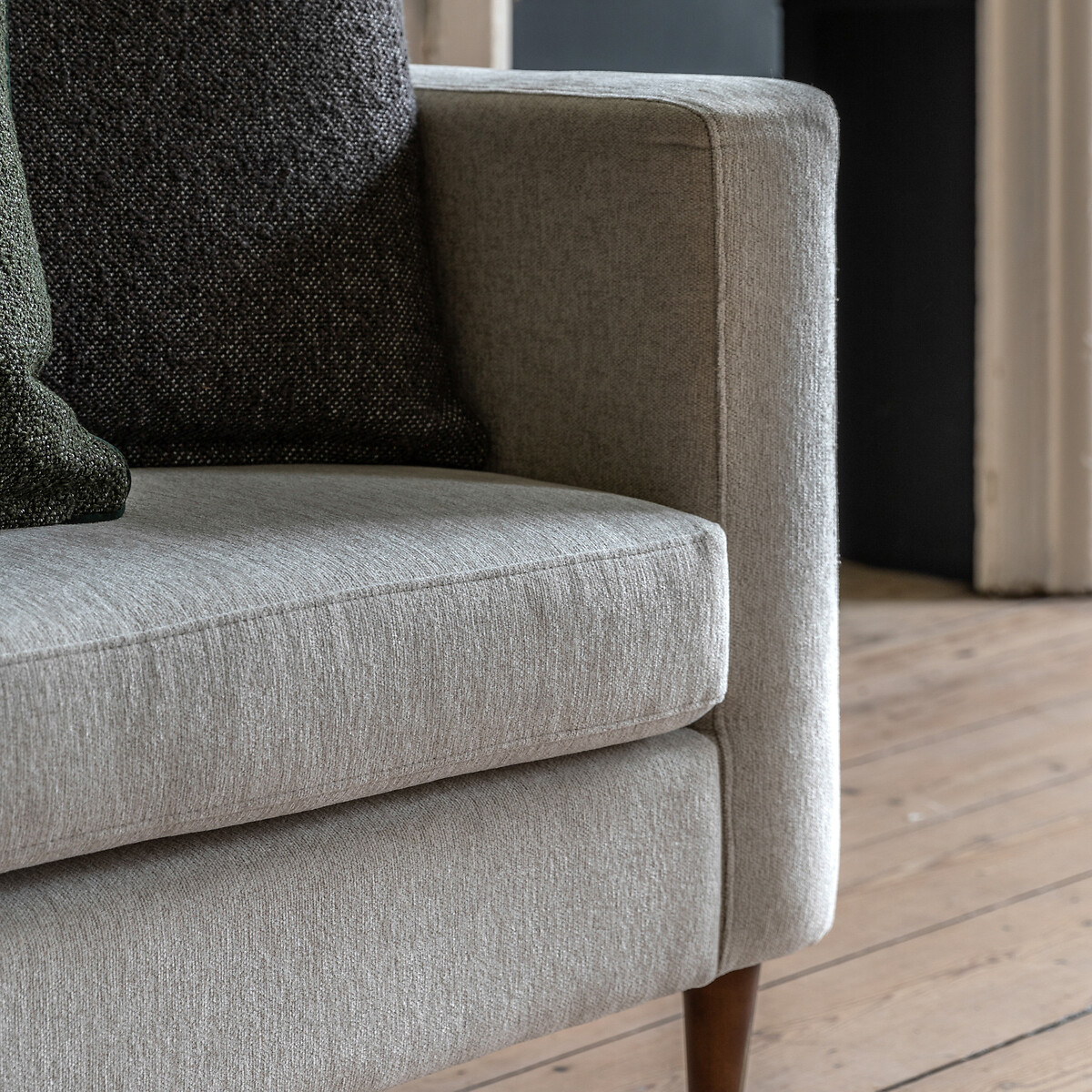 Marchfield Buttoned Soft Brushed 3 Seater Sofa with Dark Wood Legs grey, SO'HOME
