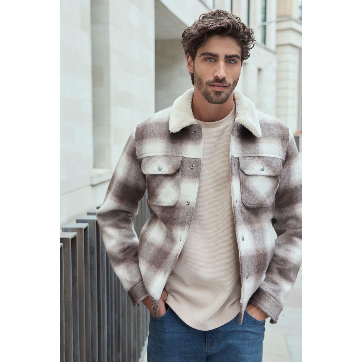 Veste aux carreaux camionneur naturel, NEXT