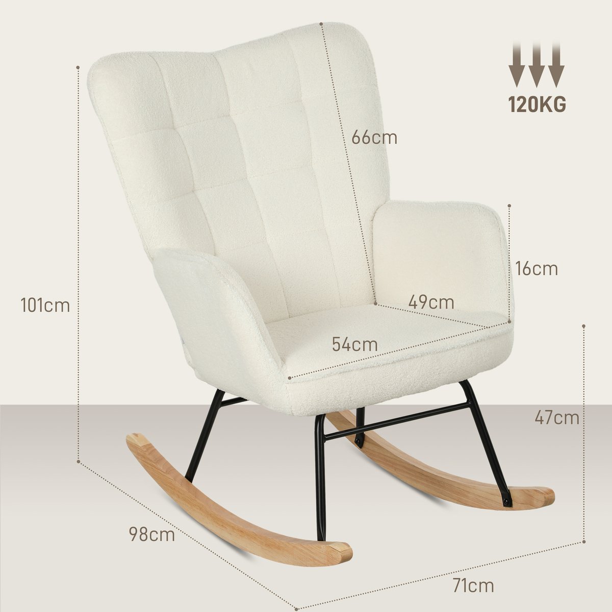 Fauteuil à bascule Revêtement bouclette Blanc blanc, HOMCOM