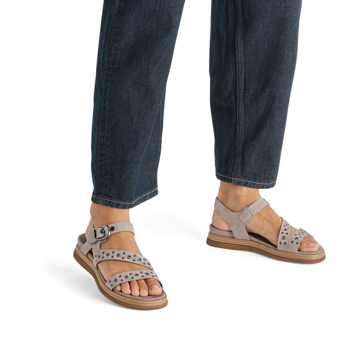 Sandale à talon en cuir marron taupe, TAMARIS