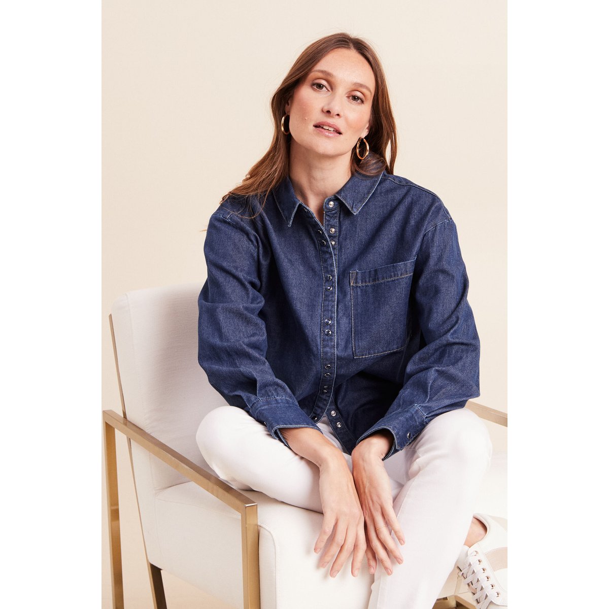 Chemise ample en coton manches longues denim brut, BREAL