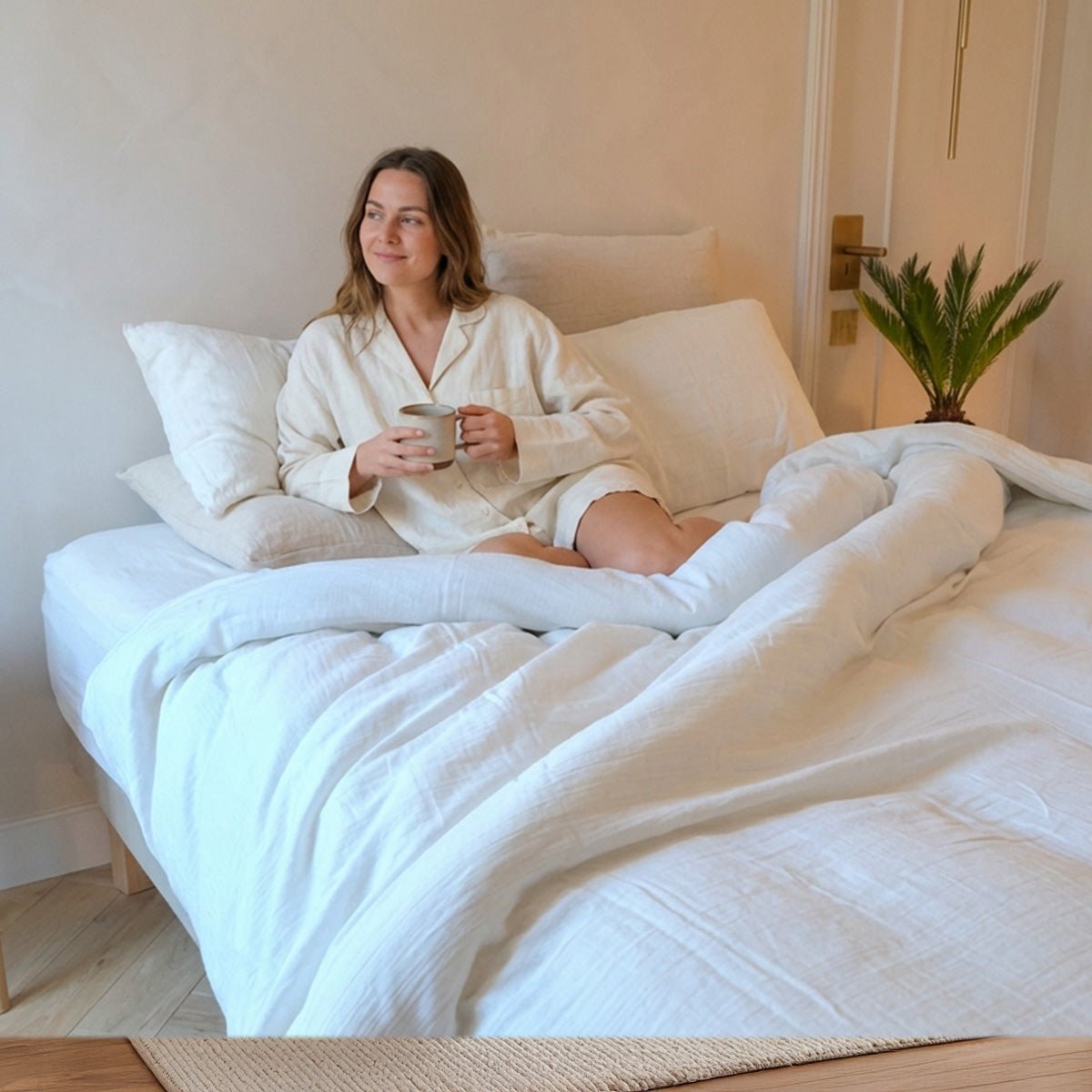 Housse de couette - Gaze de coton - LOUISE ecru, MAISON AUBERTIN