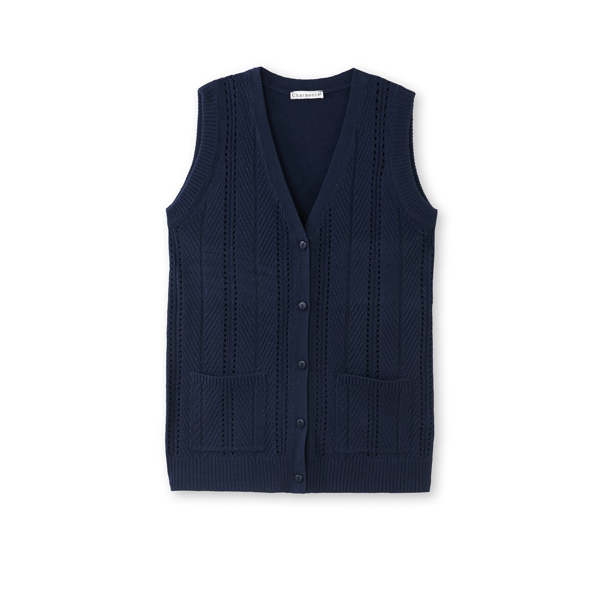 Gilet sans manches maille ajourée marine, DAXON