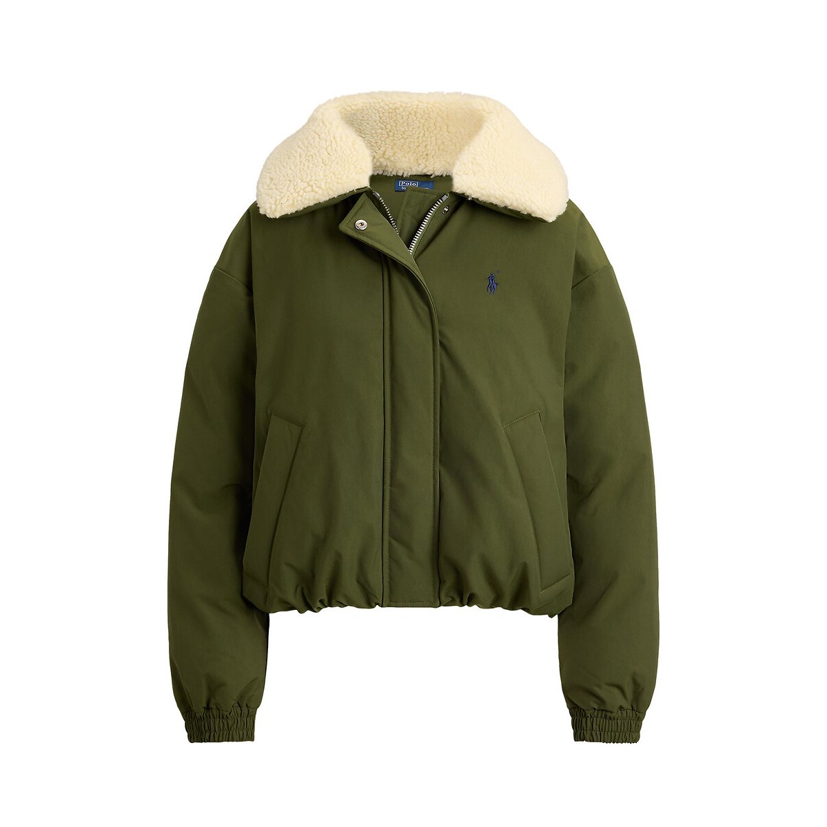 Blouson doudoune court, à col en sherpa kaki olive, POLO RALPH LAUREN