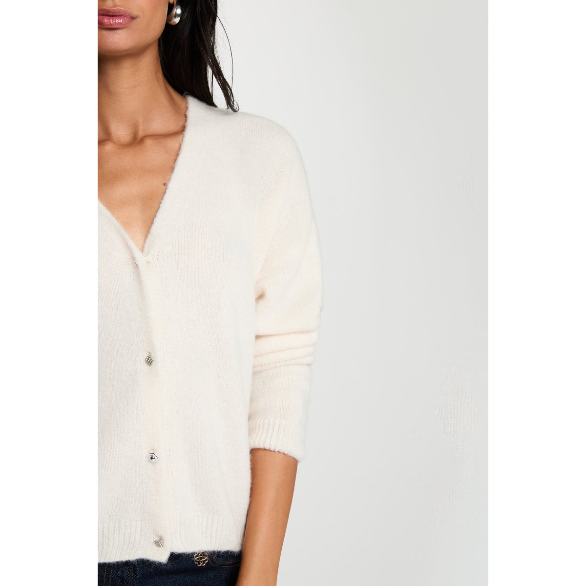 Gilet tricot col v ivoire, MORGAN