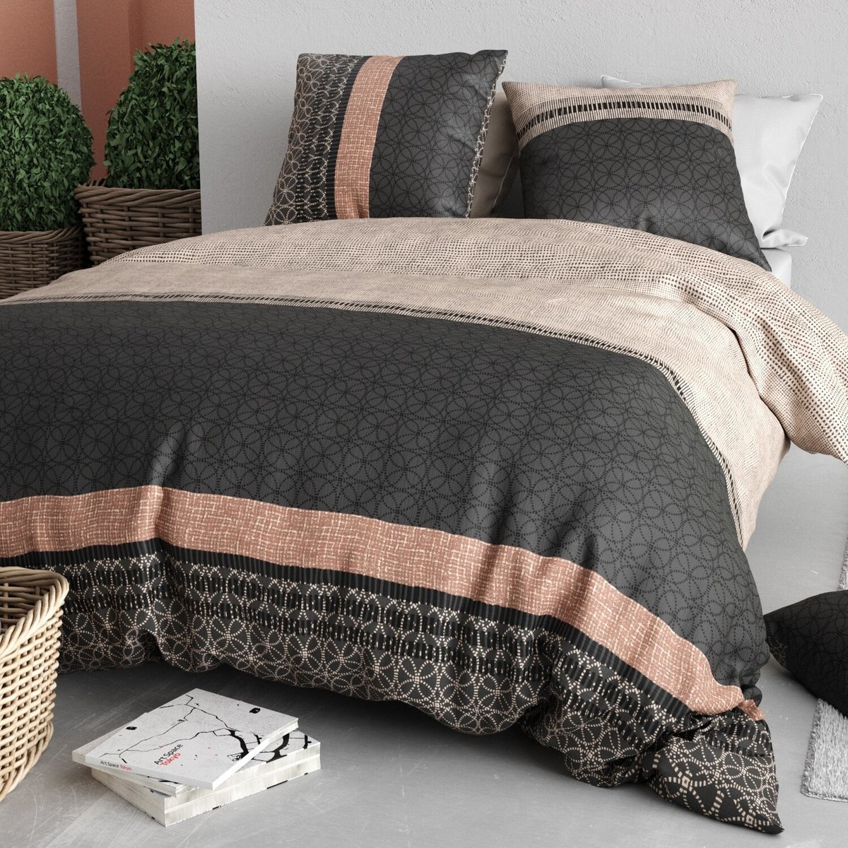 Parure housse de couette en coton imprimée, Obsi multicolore, ATELIER DU COTON