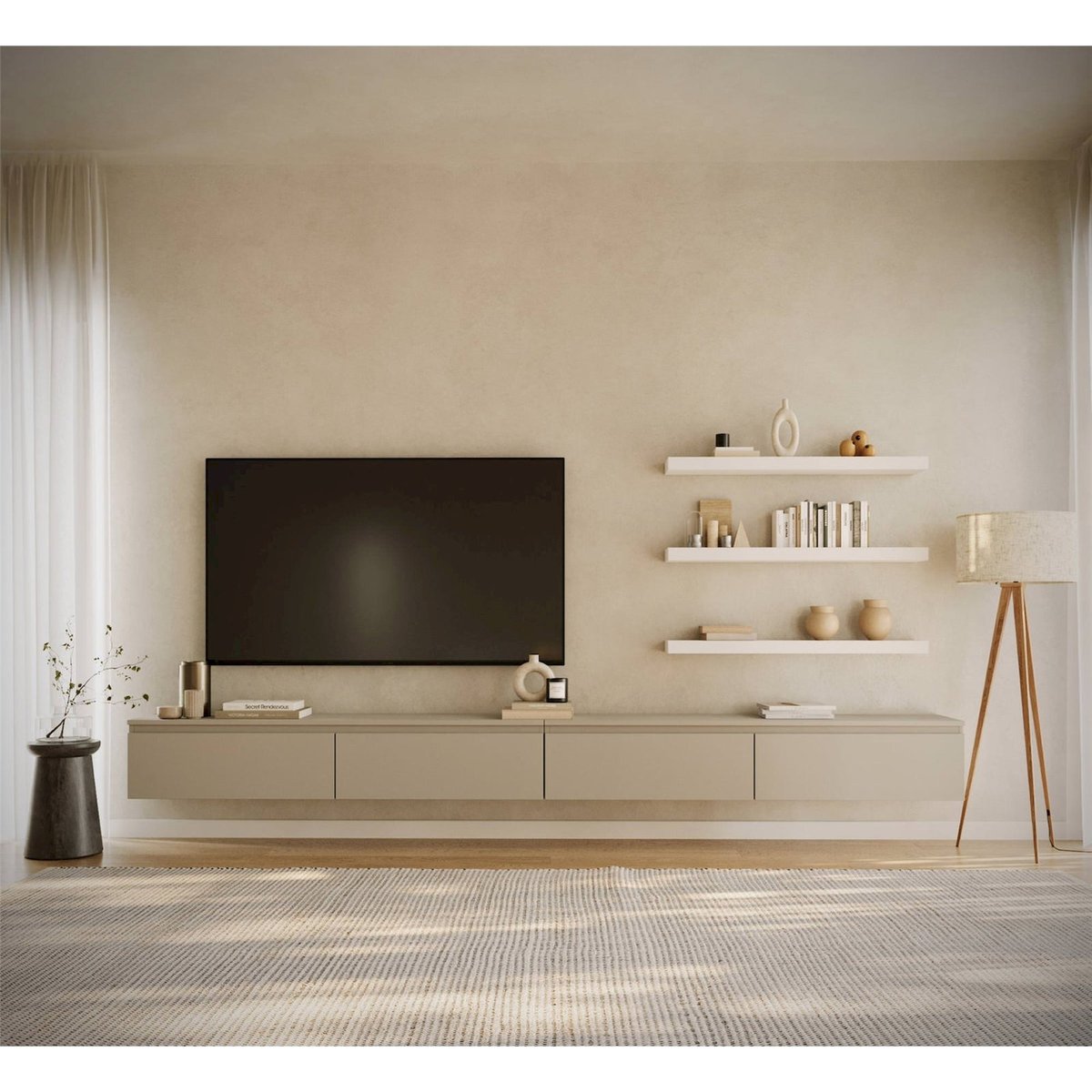 Meuble tv suspendu collection BEMMI cachemire, RECOLLECTION