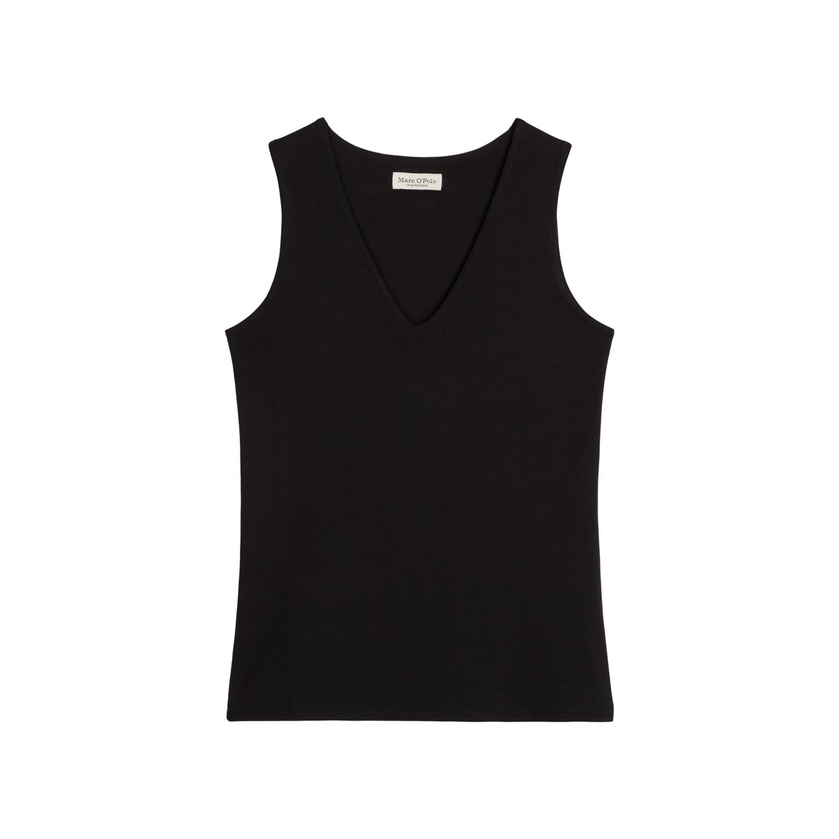 Haut à col en V, coupe ajustée en jersey stretch doux noir, MARC O'POLO