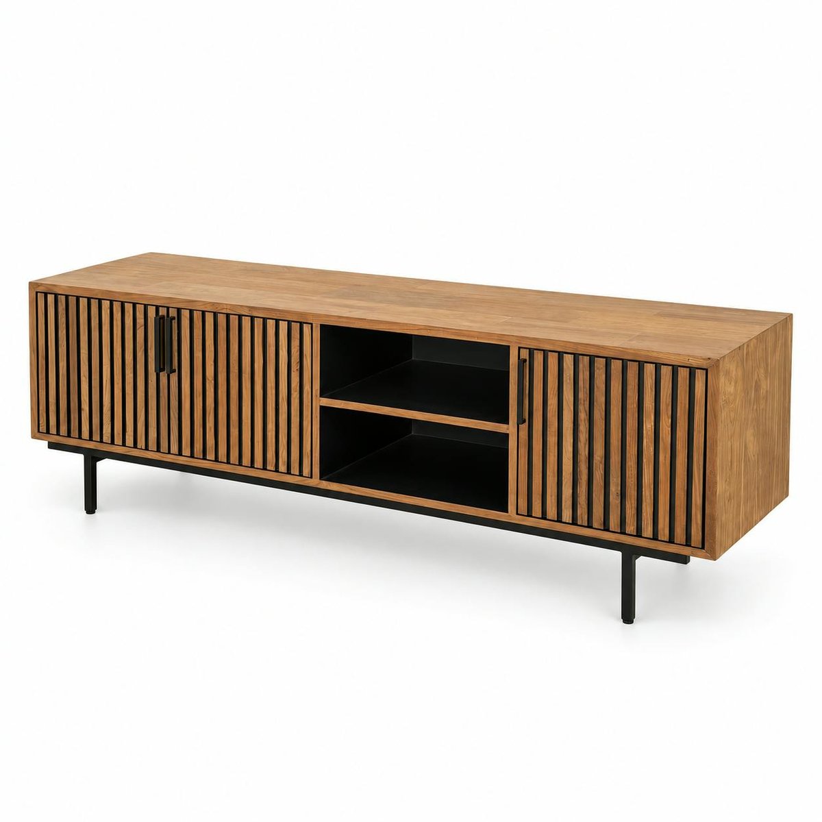 Meuble TV 3 portes 2 niches teck recyclé FANO bois naturel, PIER IMPORT