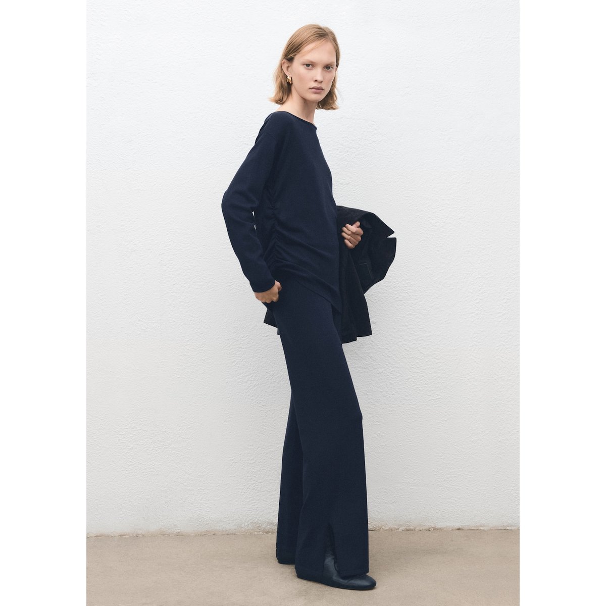 Pull maille col bateau bleu marine foncé, MANGO