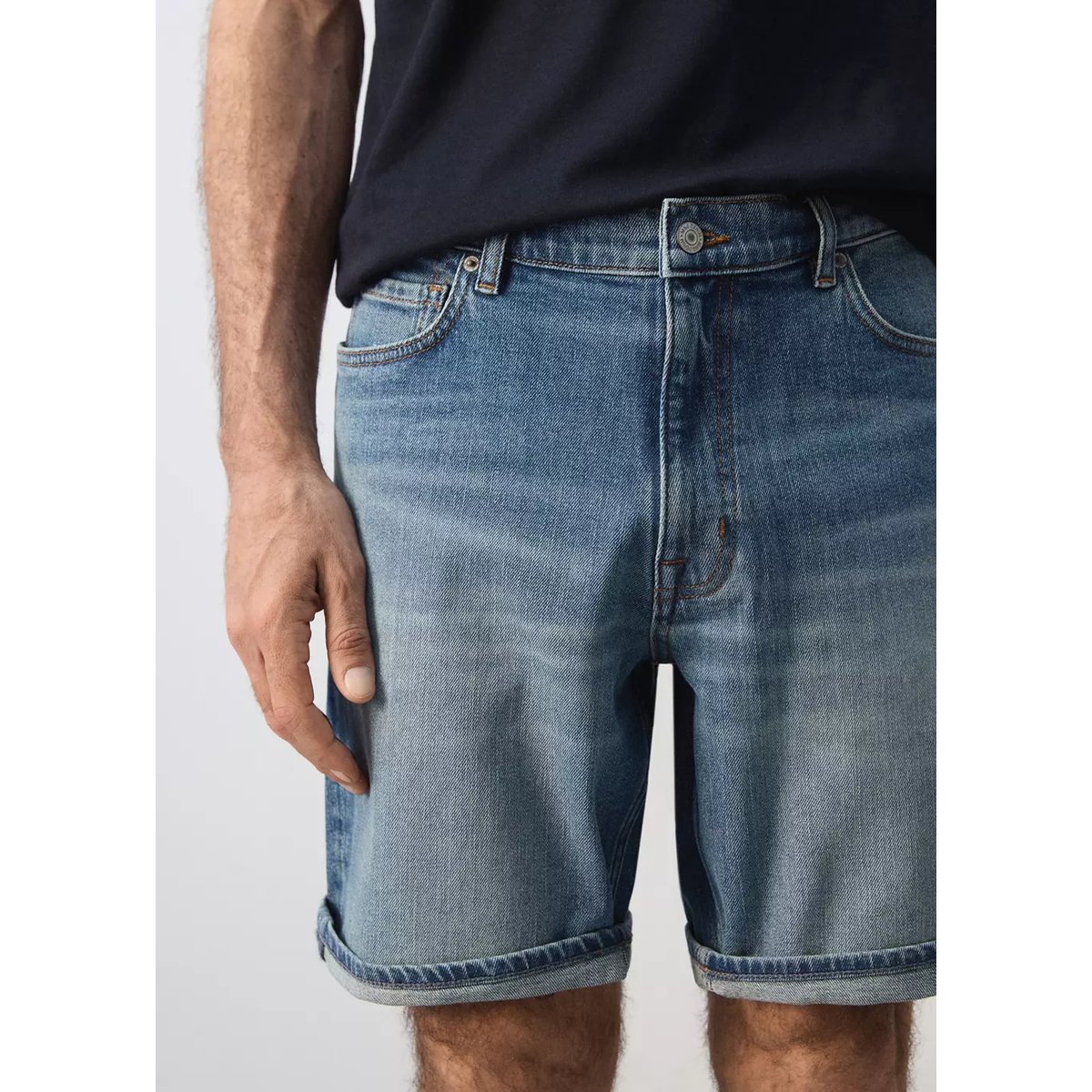 Bermuda en jean slim fit bleu moyen, MANGO MAN