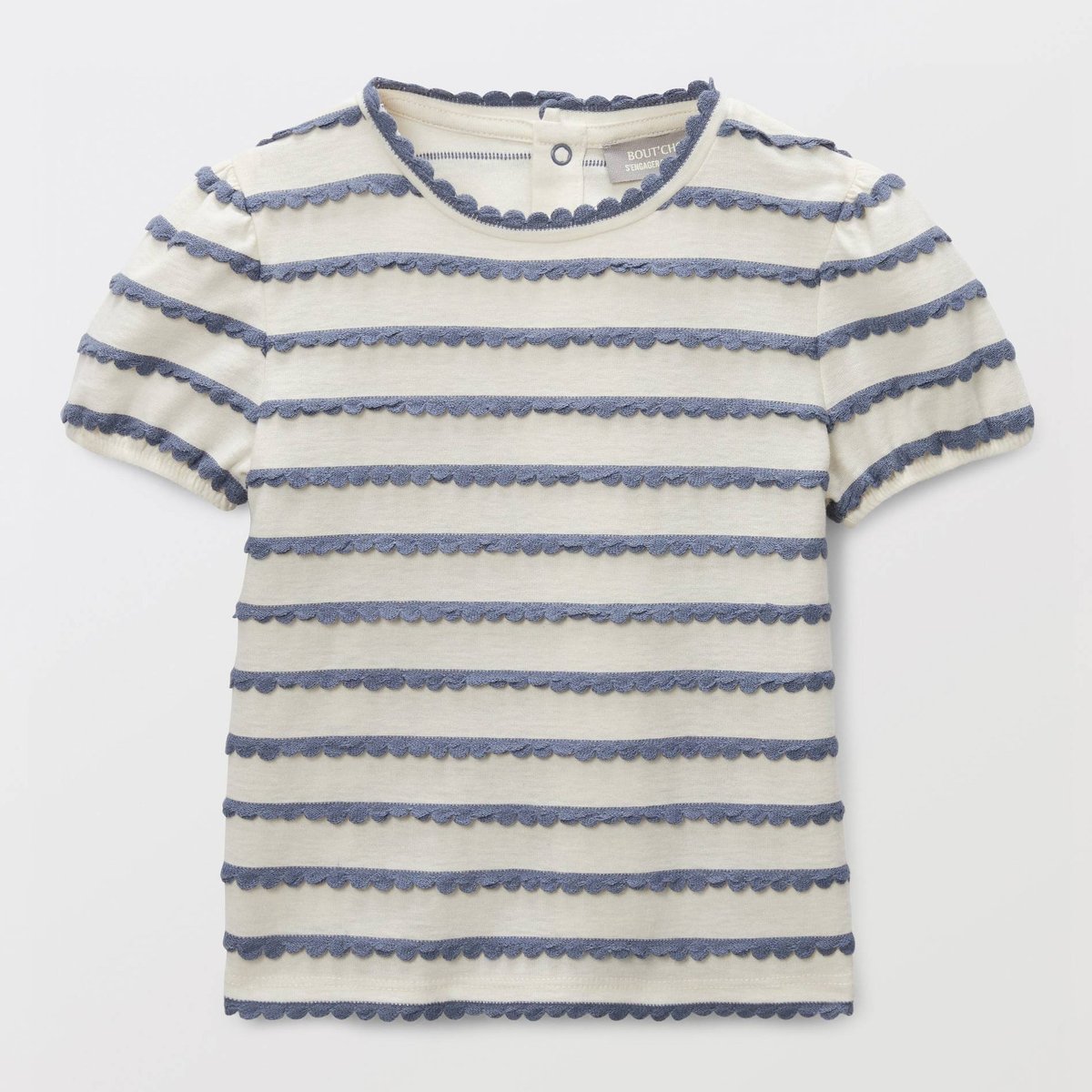 T-shirt manches courtes fantaisie en coton BIO GOTS pierre bleue, BOUT'CHOU