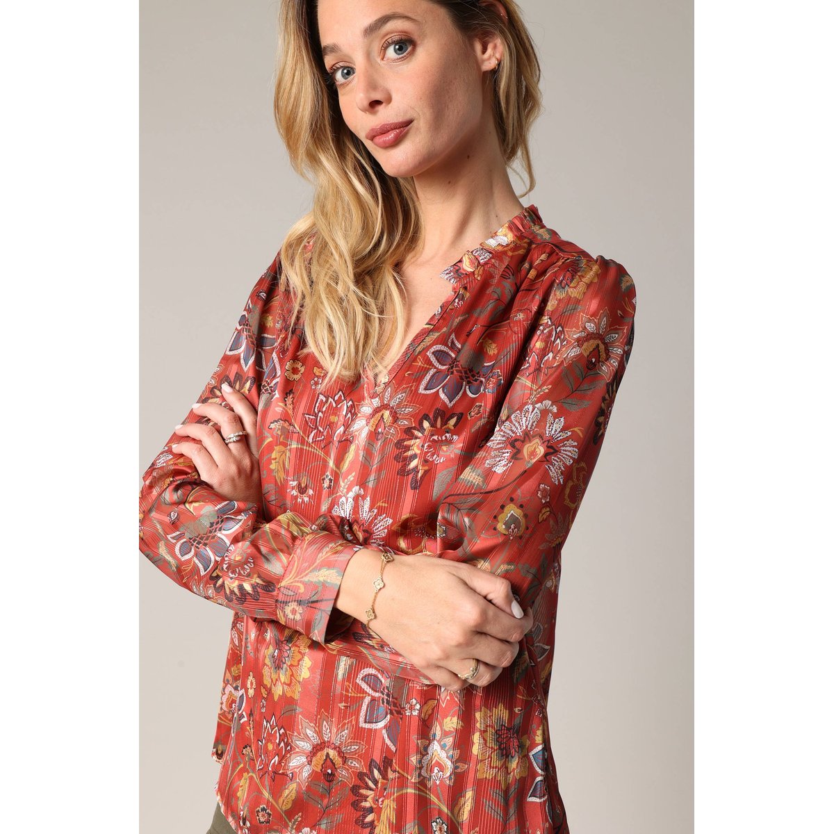 Blouse fluide à motif floral LORITA brique, DEELUXE