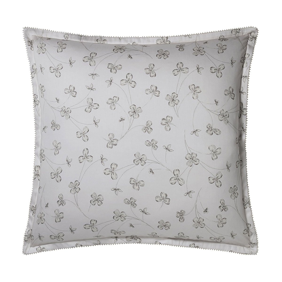Taie d'oreiller imprimée en satin de coton bio, QUATRE FEUILLES blanc hermine, ALEXANDRE TURPAULT