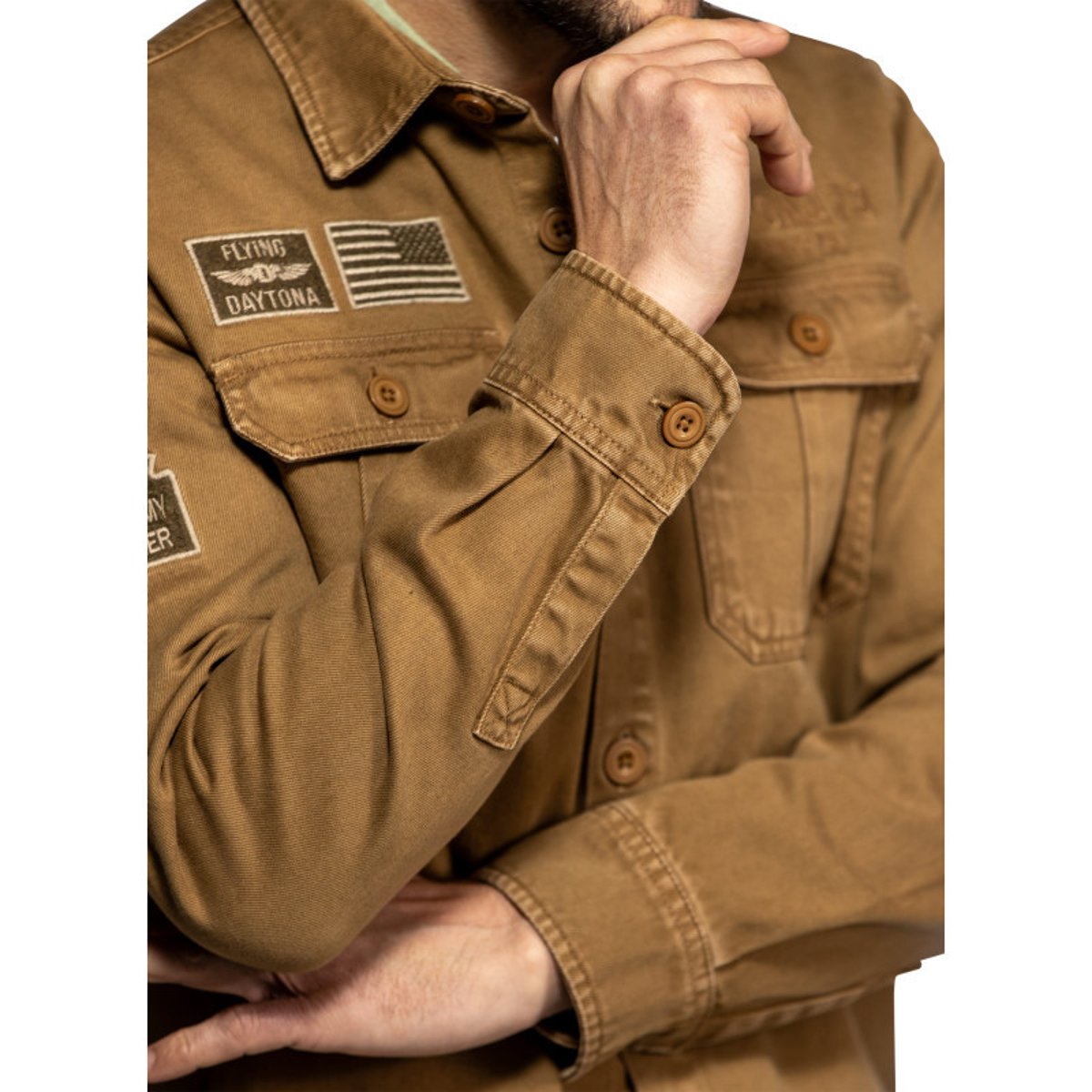 Surchemise Wayne en coton brune à coupe droite pourvue d'un col à revers beige, DAYTONA