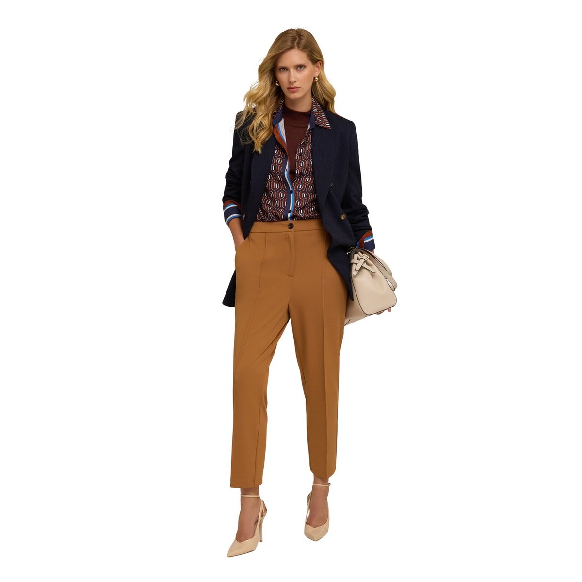 Pantalon regular en tissu crêpe bleu, MOTIVI