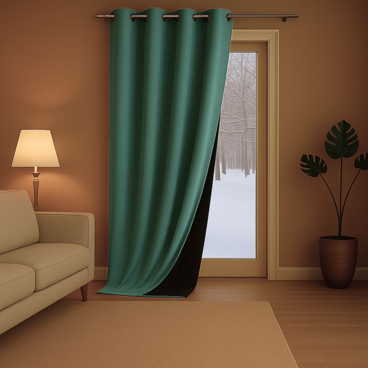 Rideau anti-froid doublé polaire vert d'eau, HOME MAISON