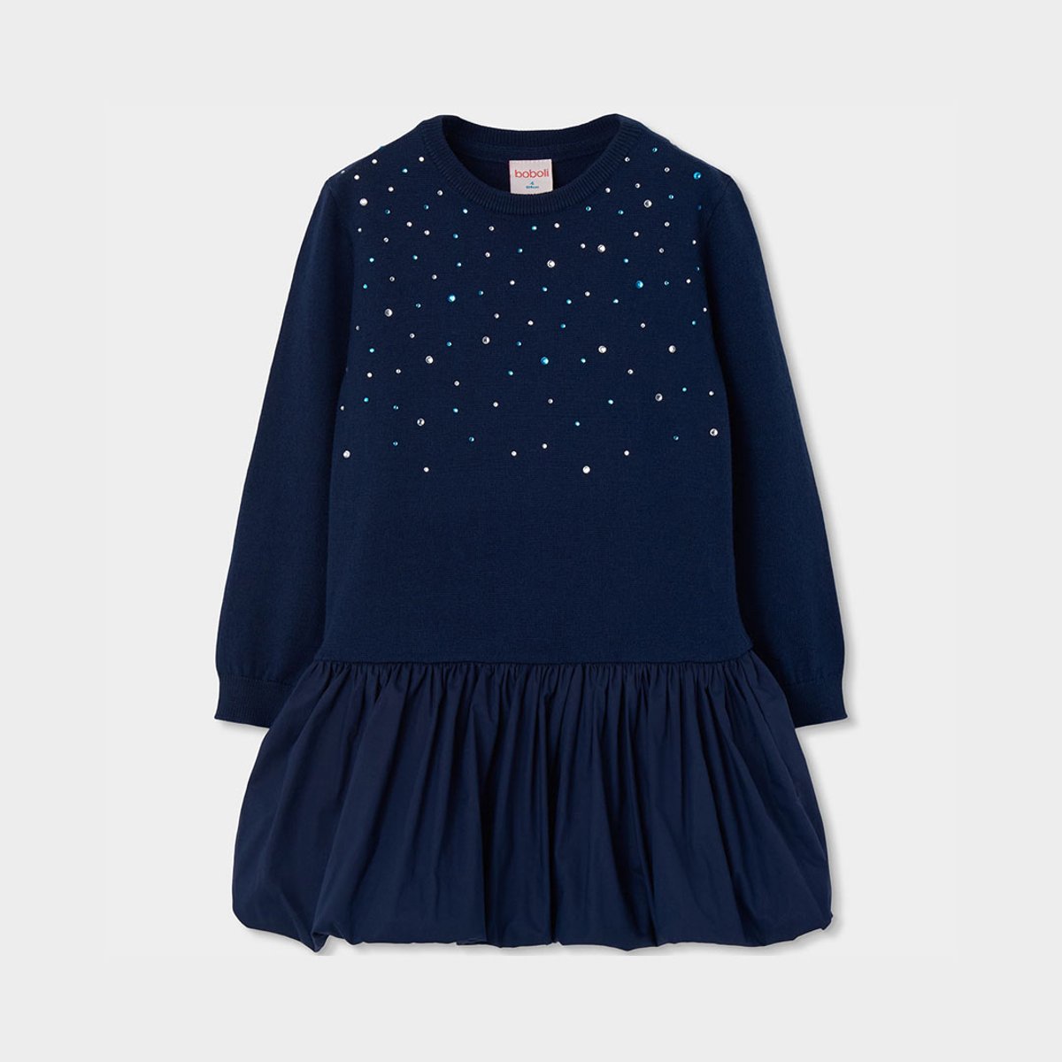 Robe fille en maille avec sequins bleu, BOBOLI