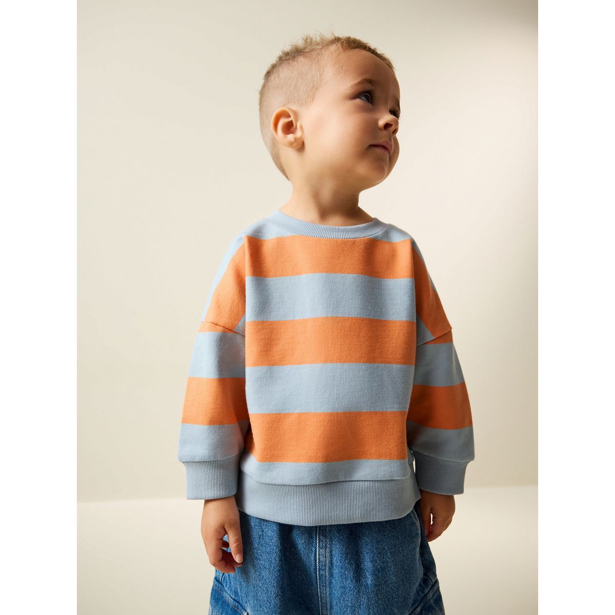 Sweat ras du cou imprimé sur l’ensemble rayures orange et bleues, NEXT