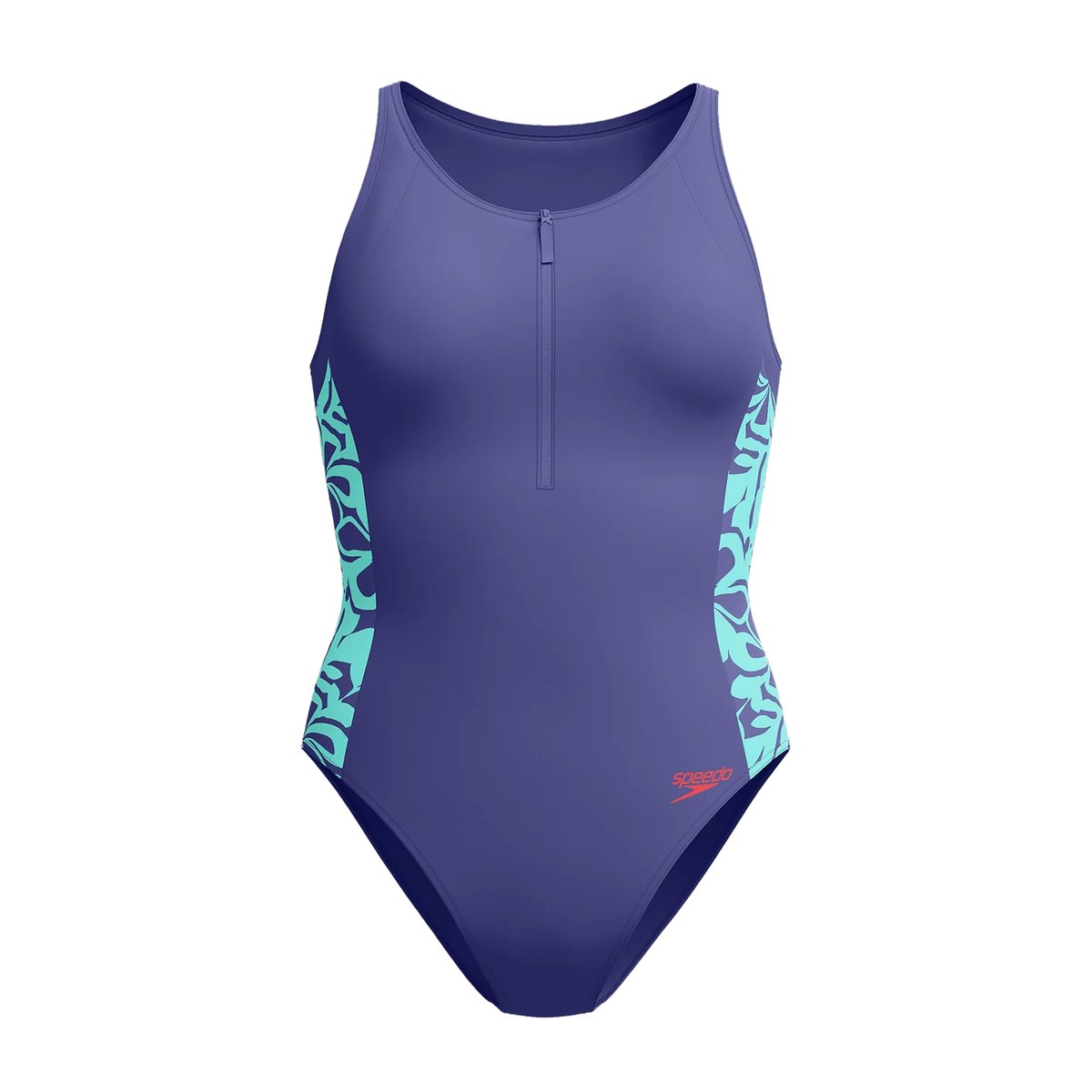 Maillot de bain 1 pièce à fermeture éclair avant motif/style panneau HYDRASUIT bleu, SPEEDO