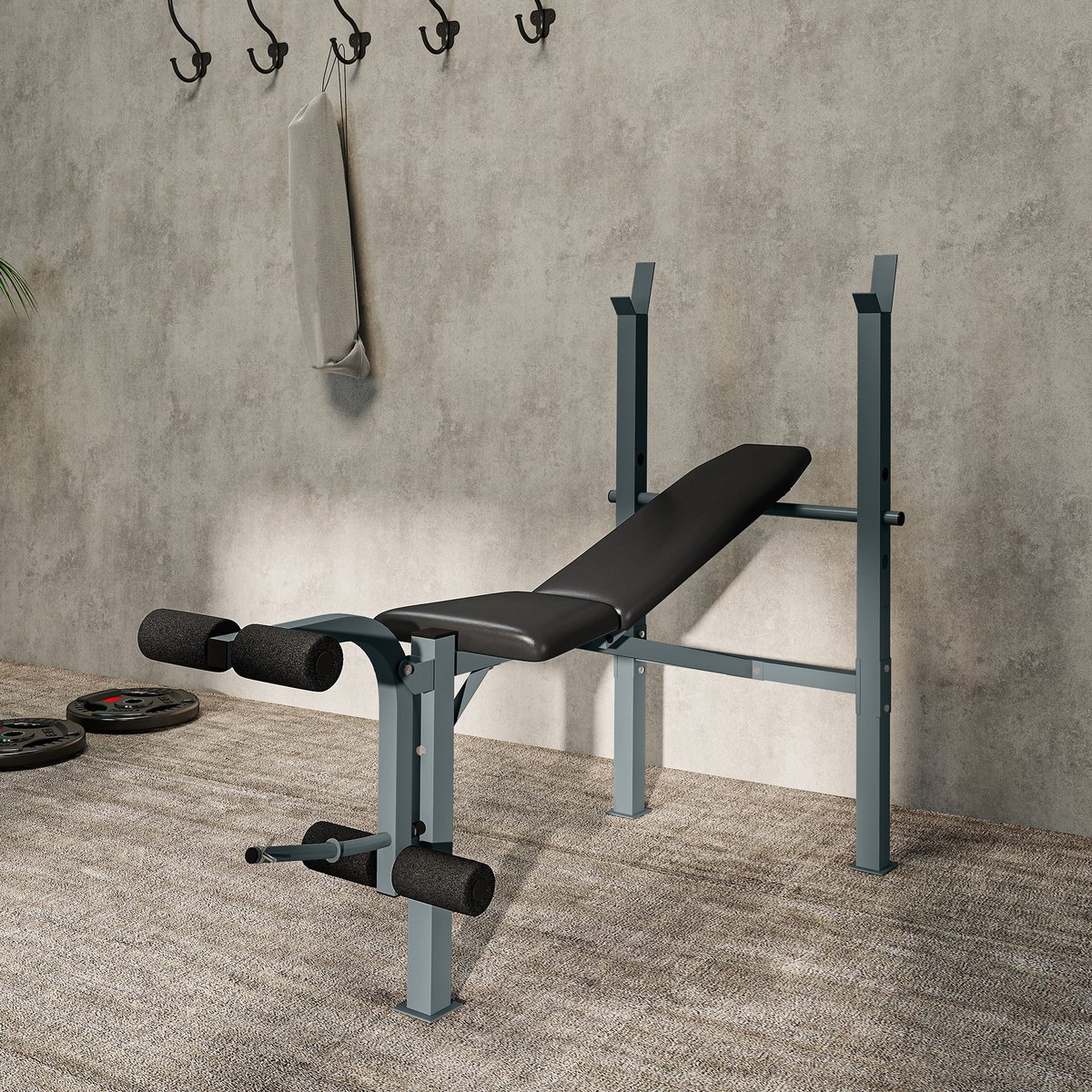 Banc de musculation Acier Noir gris, HOMCOM