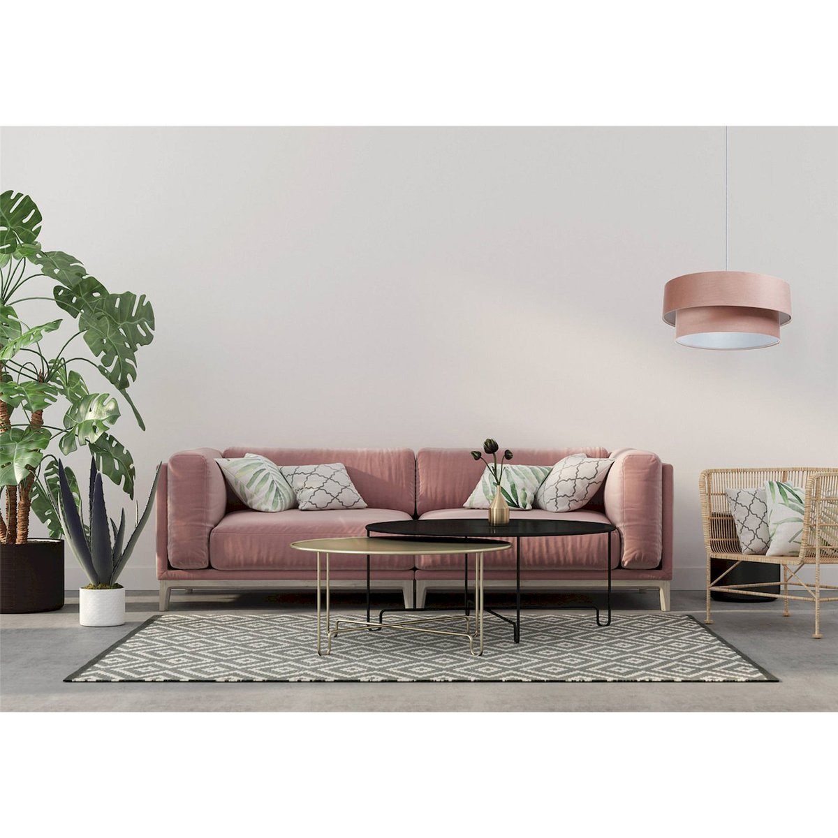 Suspension ronde en tissu pour chambre Jasmin bebe rose poudré avec beige crème, BPS KONCEPT