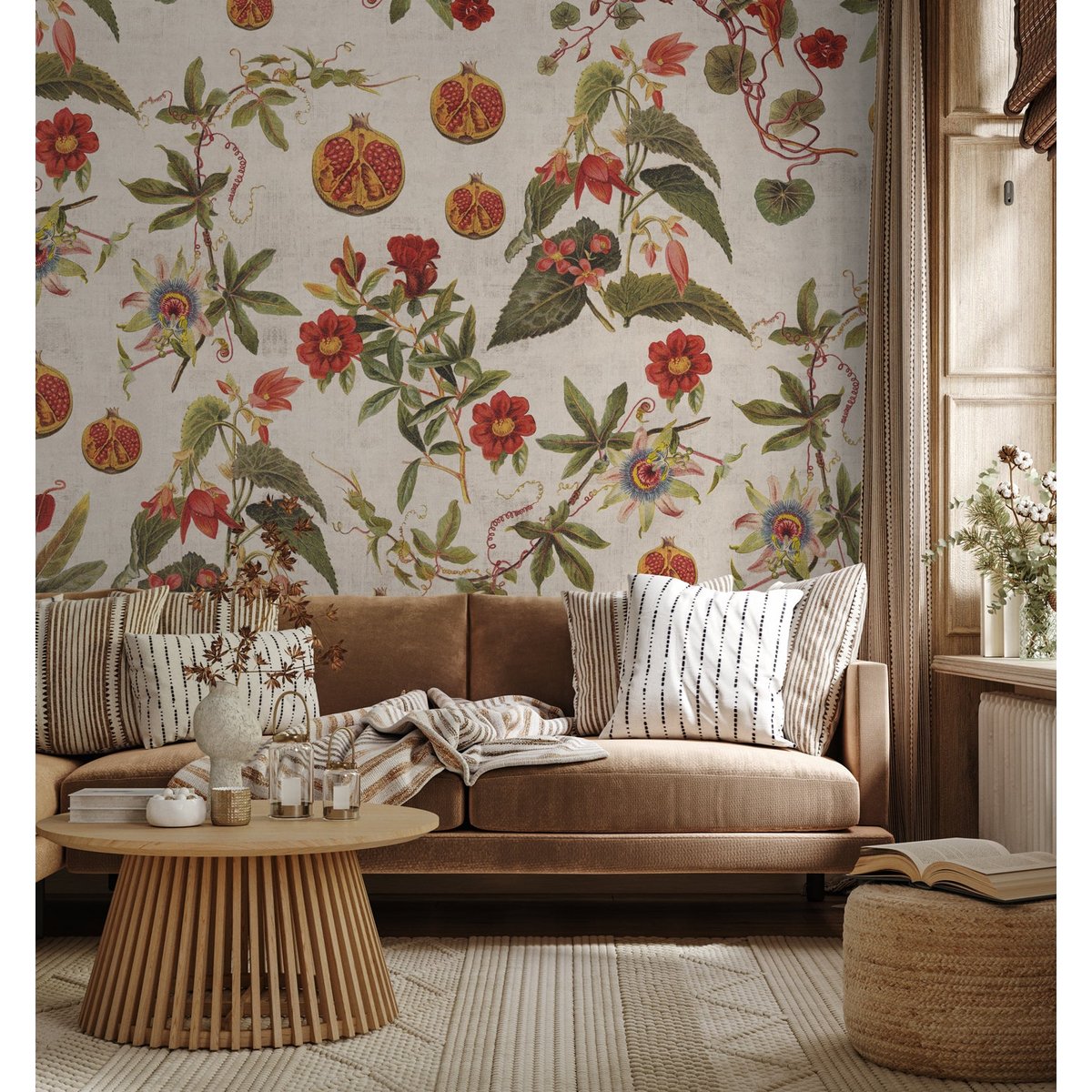 Papier peint panoramique Grenades et Fleurs - intissé 384 x 270 cm multicolore, LE PAPIERS DE NINON