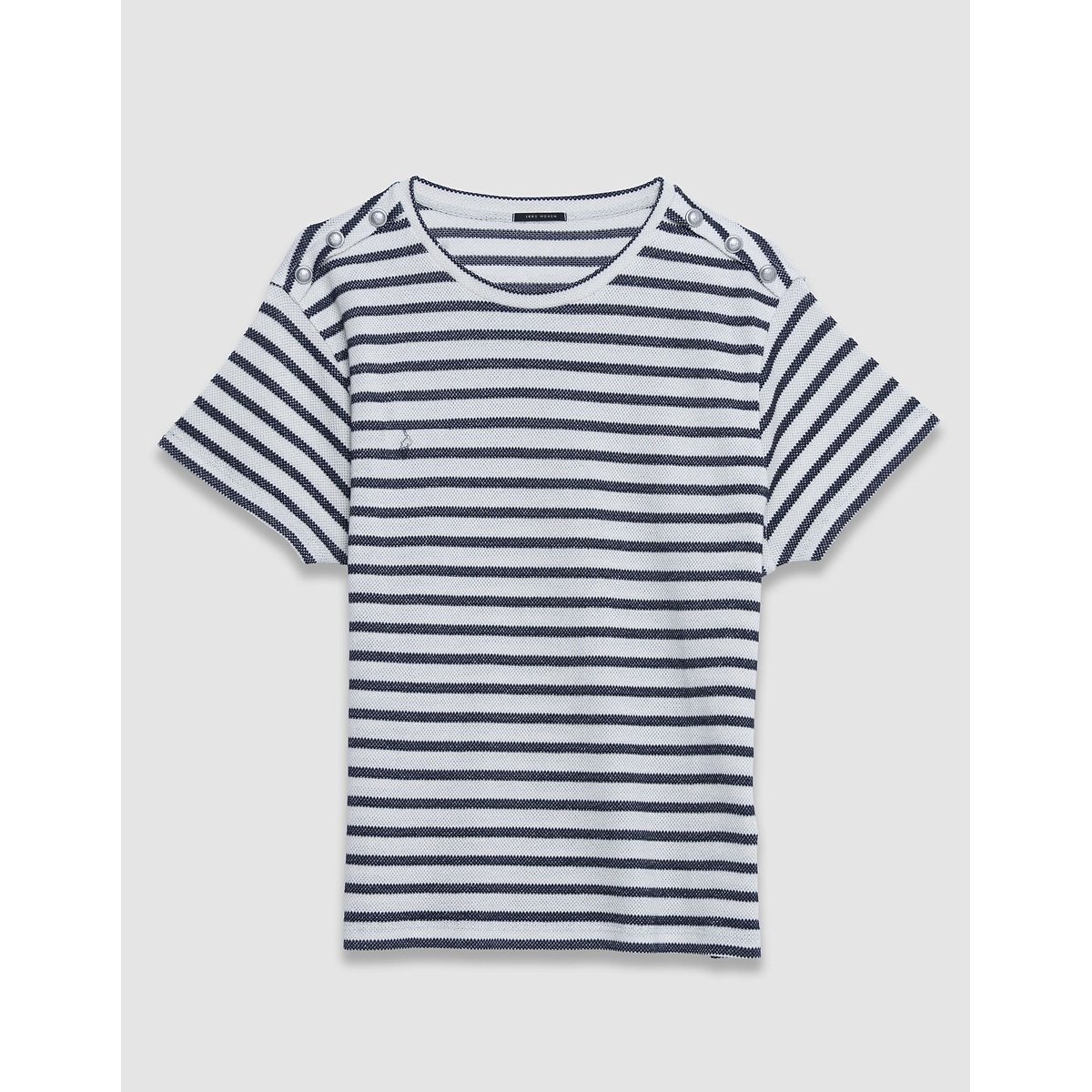 T-shirt rayé col rond manches courtes à boutons aux épaules marine, IKKS