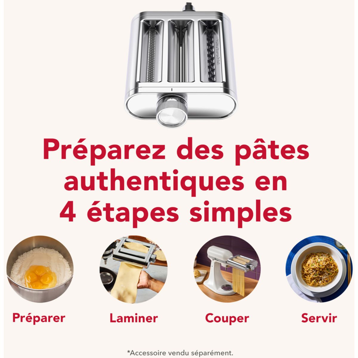 Kit pour pâtes fraîches PATES 3 EN 1 METAL 5KSM3MPA couleur unique, KITCHENAID