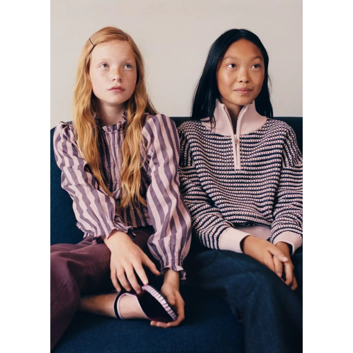 Pull-over zippé rayures violet clair/pastel, MANGO KIDS