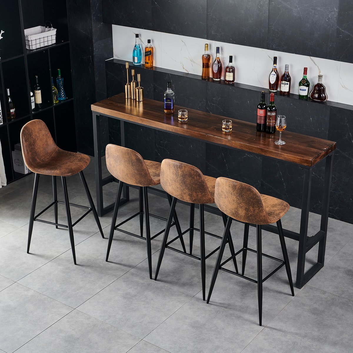 Lot de 2 tabourets de bar style vintage, CHARLTON BAR marron, MEUBLES COSY