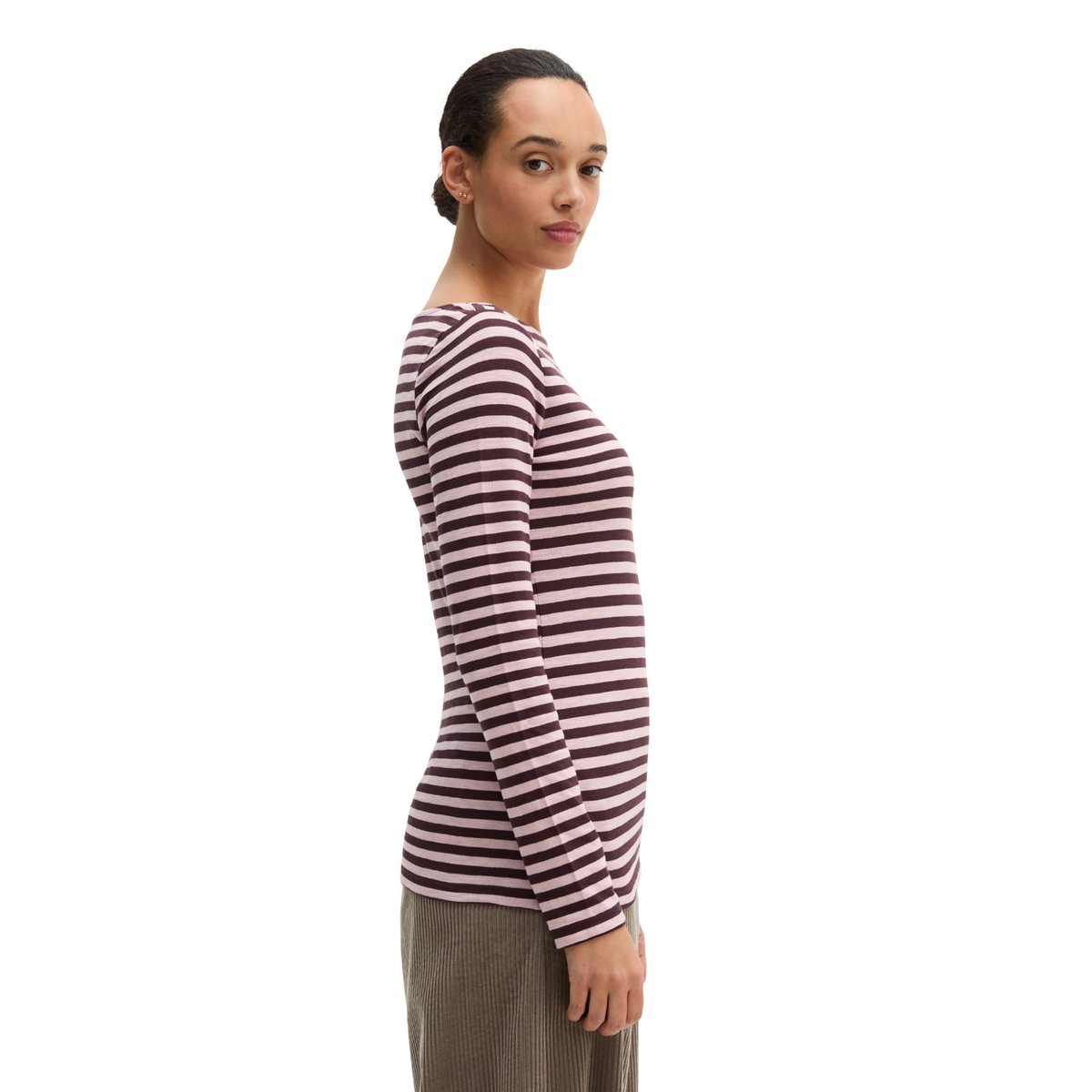 T-shirt long rayé regular en qualité Organic Cotton vieux rose, MARC O'POLO