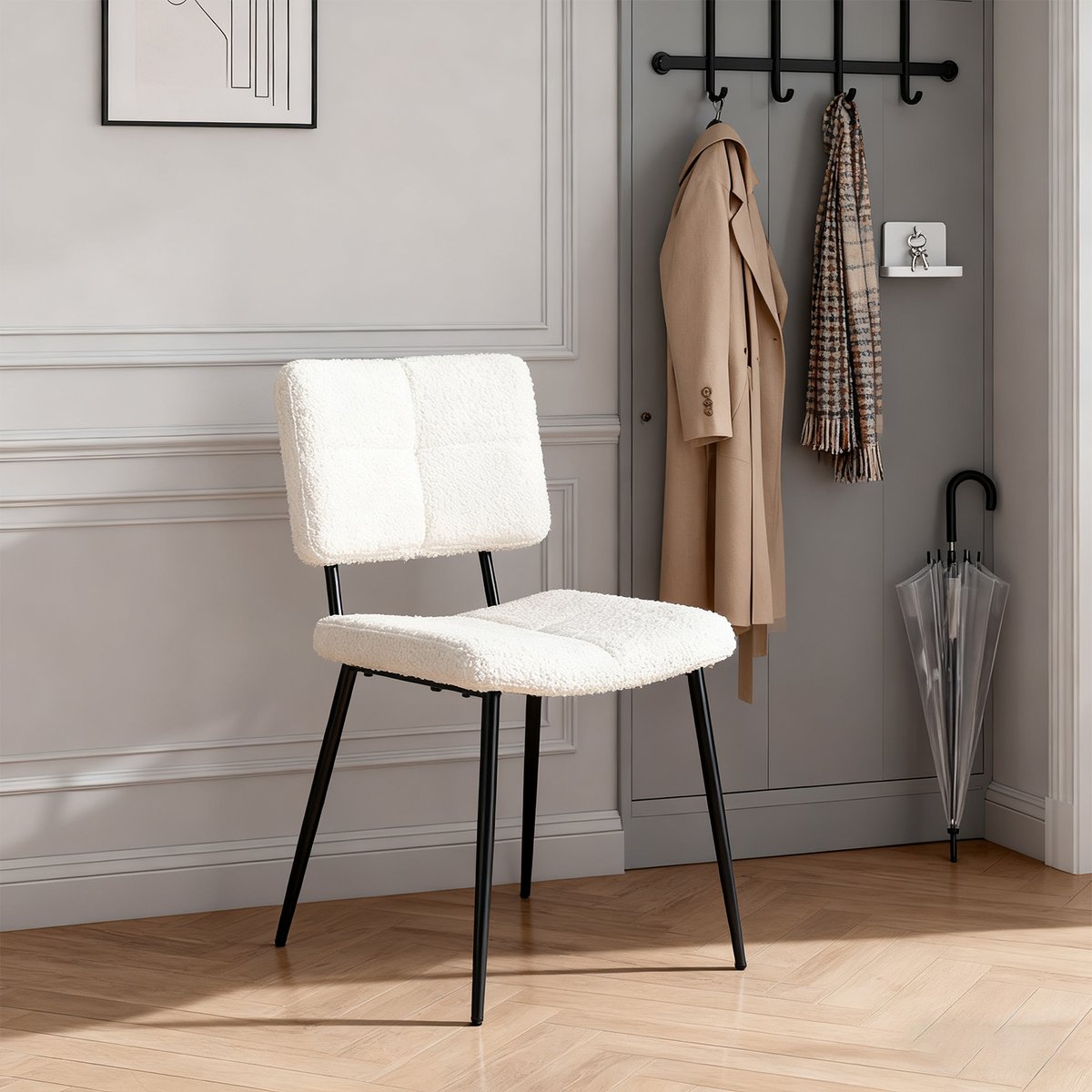 Lot de 4 chaises de salle à manger en bouclette, POMONA beige, MEUBLES COSY