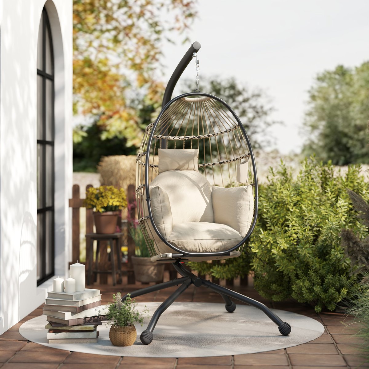 Fauteuil à bascule Acier Gris foncé kaki, OUTSUNNY