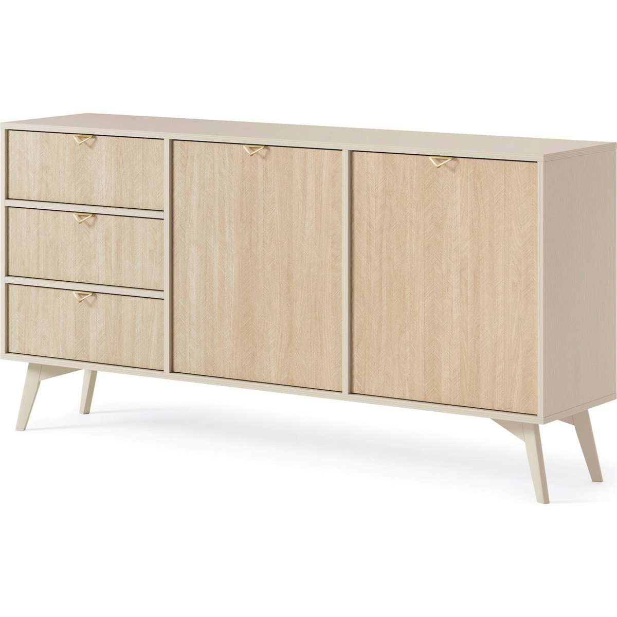 Buffet FAVORIA portes et tiroirs beżowy et jodełka scandi, RECOLLECTION