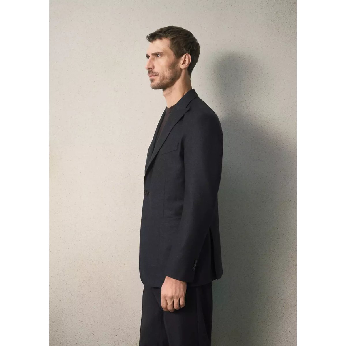 Blazer de costume en flanelle ajusté gris anthracite, MANGO MAN