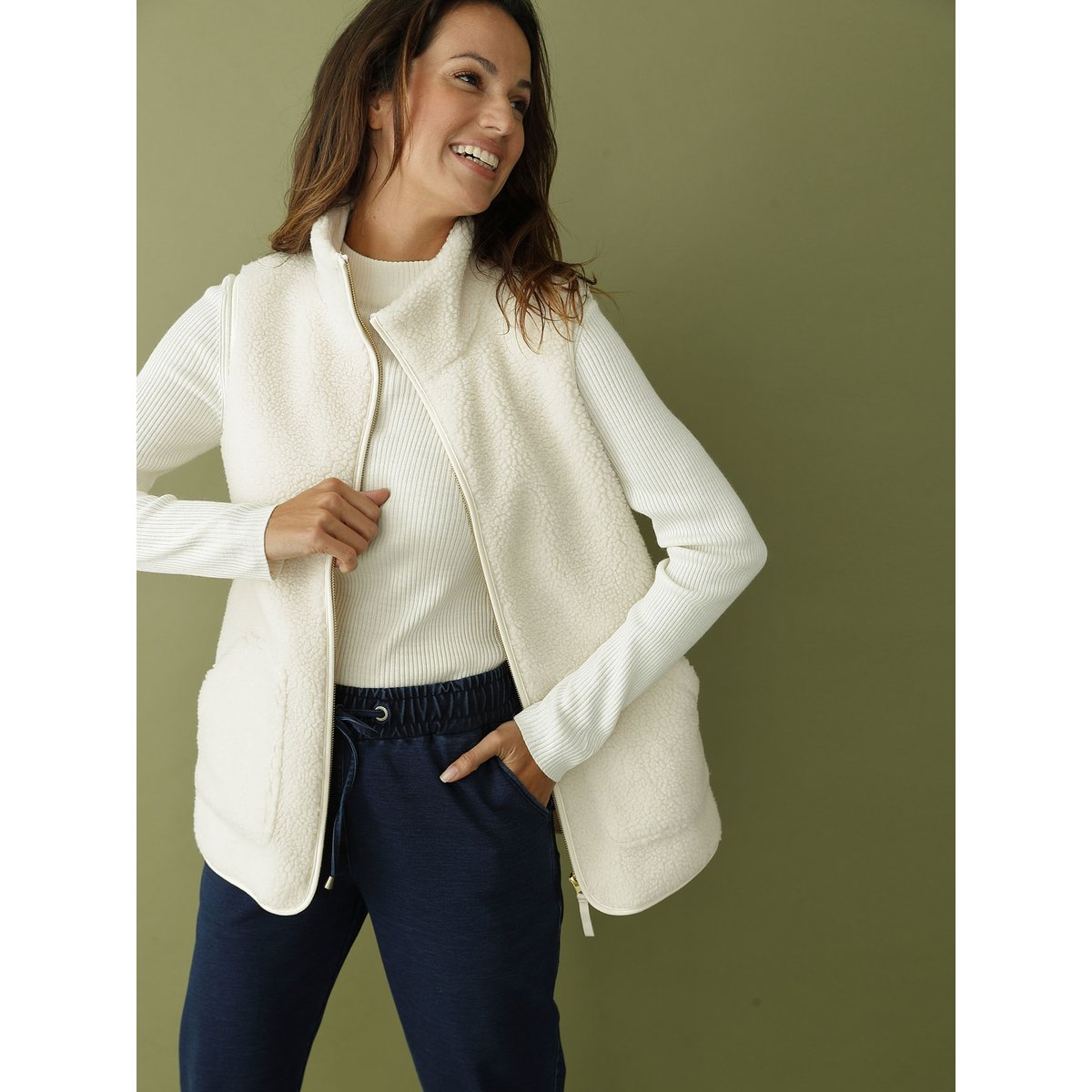 Blouson sans manches moutonnée détente ecru, DAXON