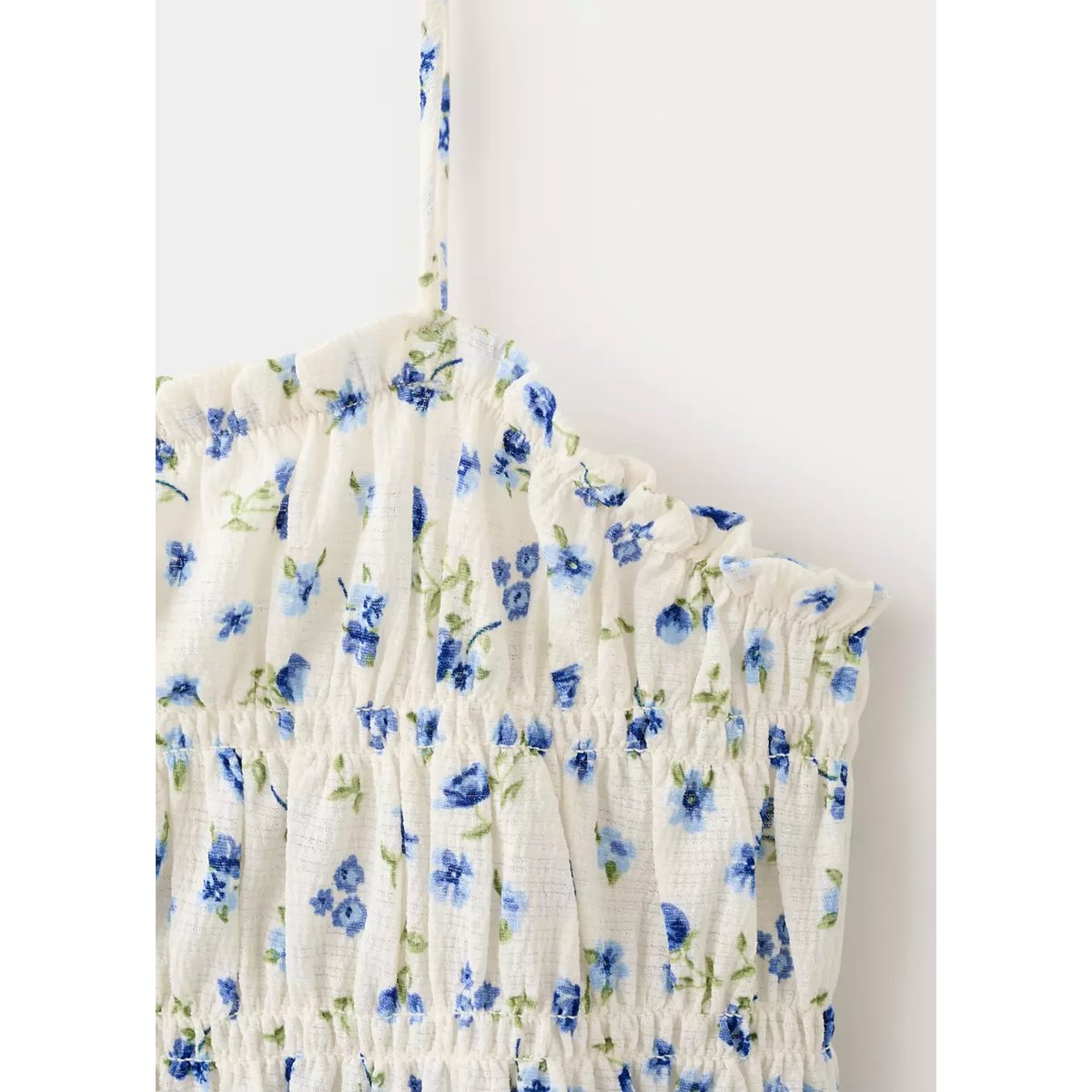 Robe froncée à fleurs bleu, MANGO
