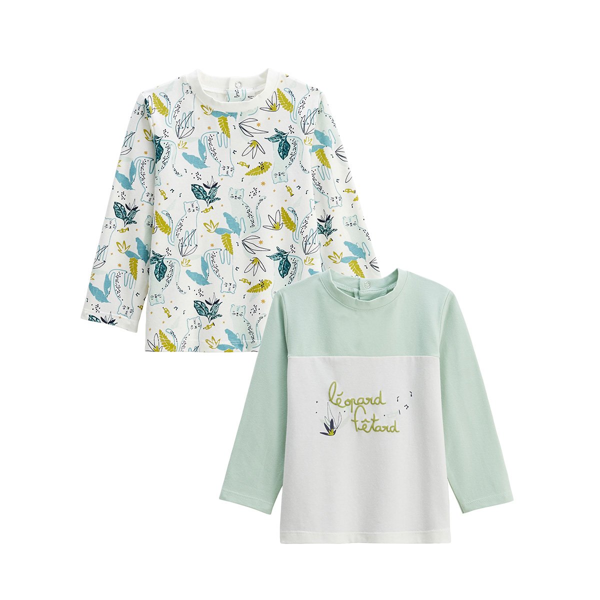 Lot de 2 t-shirts enfant manches longues Oscar bleu, PETIT BEGUIN