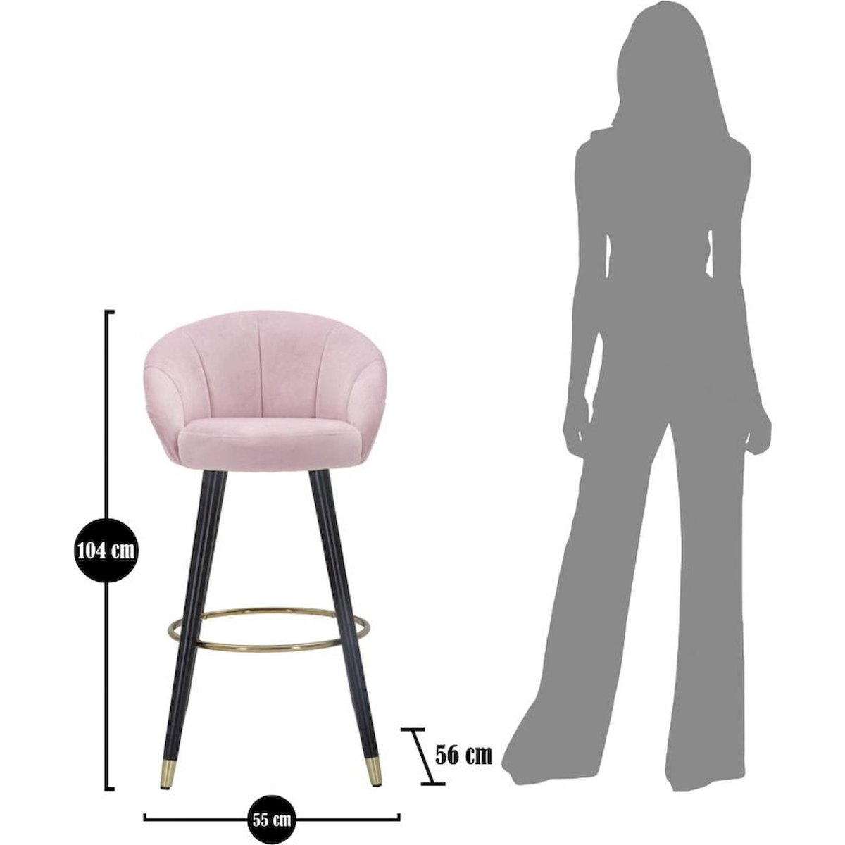 Tabouret de bar capitonné pieds en fer GLAM rose, noir et doré, RECOLLECTION